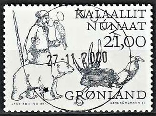 FRIMÆRKER GRØNLAND | 2000 - AFA 355 - Arktiske vikinger II - 21,00 kr. flerfarvet - Lux stemplet