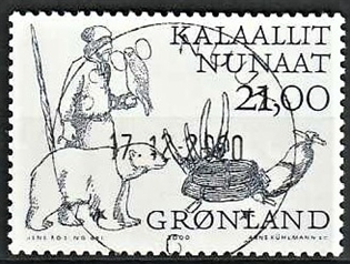 FRIMÆRKER GRØNLAND | 2000 - AFA 355 - Arktiske vikinger II - 21,00 kr. flerfarvet - Lux stemplet