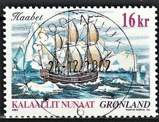 FRIMÆRKER GRØNLAND | 2002 - AFA 393 - Skibsfart på Grønland I. - 16,00 kr. flerfarvet - Lux stemplet