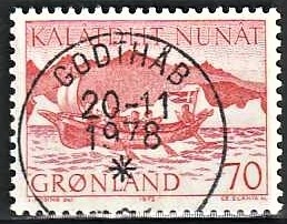 FRIMÆRKER GRØNLAND | 1972 - AFA 82 - Postbefordring - 70 øre rød - Lux Stemplet