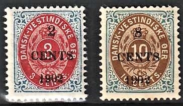 FRIMÆRKER DVI | 1902 - AFA 18By,19 | 2 cents/3 c. + 8 cents/10 c. - Postfrisk