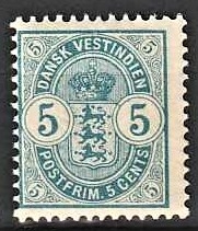 FRIMÆRKER DVI | 1900 - AFA 17 | 5 cents blå - Postfrisk