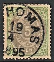 FRIMÆRKER DVI | 1876-1901 - AFA 10 | 5 cents grøn/grå - Stemplet