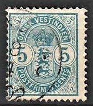 FRIMÆRKER DVI | 1900 - AFA 17 | 5 cents blå - Stemplet
