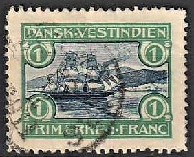 FRIMÆRKER DVI | 1905 - AFA 30 | 1 fr. grøn/blå - Stemplet