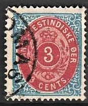 FRIMÆRKER DVI | 1873-1902 - AFA 6 | 3 cent blå/rød - Stemplet