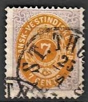 FRIMÆRKER DVI | 1873-1902 - AFA 8 | 7 cents lilla/gul - Stemplet