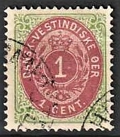 FRIMÆRKER DVI | 1873-1902 - AFA 5y | 1 cent grøn/rødbrun - Stemplet