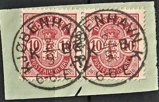 FRIMÆRKER DANMARK | 1884-85 - AFA 35 - 10 øre rød i par på klip - Lux Stemplet "KJØBENHAVN"