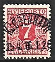 FRIMÆRKER DANMARK | 1907 - AFA 3 - 7 øre rød Avisporto - Lux Stemplet
