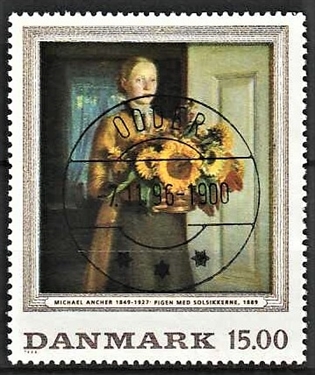 FRIMÆRKER DANMARK | 1996 - AFA 1132 - Michael Ancher - 15,00 Kr. flerfarvet - Pragt Stemplet Odder (Udsøgt kvalitet)