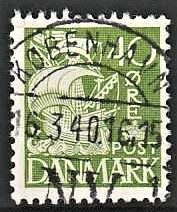 FRIMÆRKER DANMARK | 1937-40 - AFA 208a - Karavel 40 øre grøn Type II - Lux Stemplet København