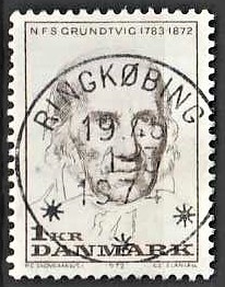 FRIMÆRKER DANMARK | 1972 - AFA 524 - N. F. S. Grundtvig - 1 Kr. lysbrun - Lux Stemplet Ringkøbing