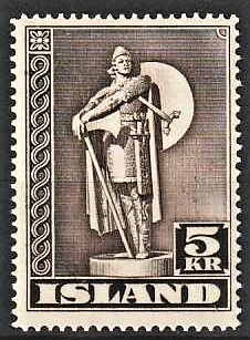 FRIMÆRKER ISLAND | 1943 - AFA 231 - Thorfinn Karlsefni - 5 kr. brun TK. 14 - Ubrugt