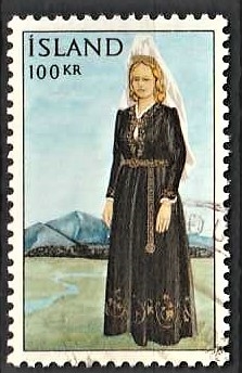 FRIMÆRKER ISLAND | 1965 - AFA 399 - Islandsk nationaldragt - 100 kr. flerfarvet - Stemplet