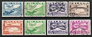 FRIMÆRKER ISLAND | 1934 - AFA 175-80 - Luftpost - 10 aur - 2 kr. tk. 12 ½ og 14 i komplet sæt - Stemplet