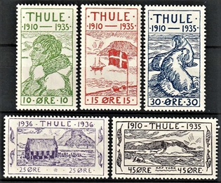 FRIMÆRKER GRØNLAND | 1935-36 - AFA 1-5 - Thule - 10 - 45 øre i komplet sæt - Postfrisk