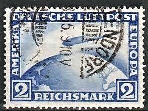 FRIMÆRKER TYSK RIGE: 1928-30 | AFA 422 | Zeppelin luftpost - 2 mk. blå - Stemplet