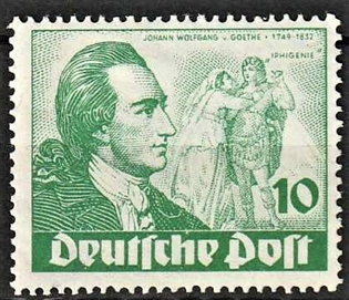 FRIMÆRKER VESTBERLIN: 1949 | AFA 61 | 200-året for Goethes fødsel. - 10 pf. grøn - Ubrugt