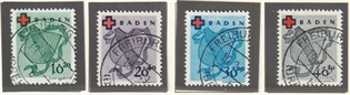 Frimærker Tyskland | Fransk Zone, Baden | 1949 - AFA 28-31 i komplet sæt - Flot Stemplet Freiburg
