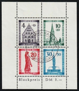 Frimærker Tyskland | Fransk Zone, Baden | 1949 - AFA 37 - Miniark - Lux Stemplet