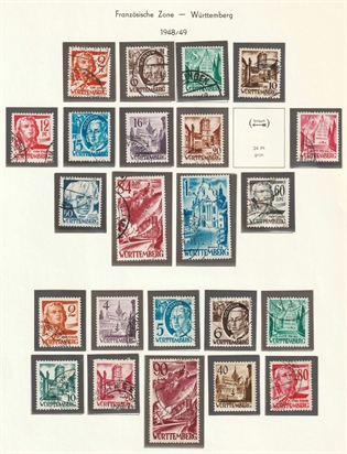 Frimærker Tyskland | Fransk Zone, Württemberg | 1948-49 - AFA 14-26 (minus 22) + AFA 35-44  - Stemplet
