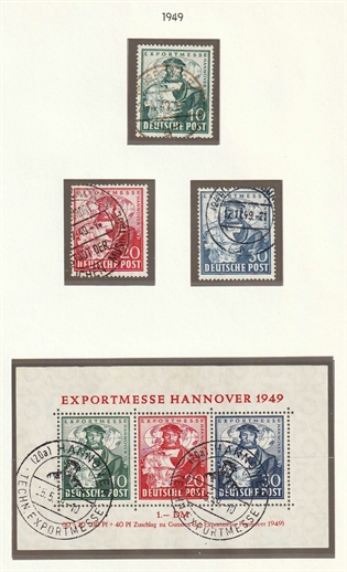 Frimærker Tyskland | Engelsk og Amerikansk Zone | 1949 - AFA 103-105. - Hannover messe med miniark - Flot Stemplet