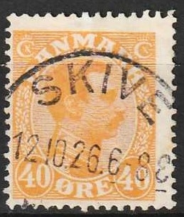 FRIMÆRKER DANMARK | 1925-26 - AFA 150 - Chr. X 40 øre orange - Lux Stemplet Skive
