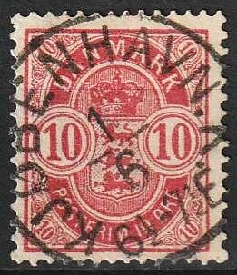 FRIMÆRKER DANMARK | 1884-85 - AFA 35 - 10 øre rød - Lux Stemplet "KJØBENHAVN"