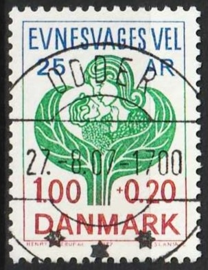 FRIMÆRKER DANMARK | 1977 - AFA 633 - Evnesvages vel - 1,00 + 0,20 Kr. blå/grøn/rød - Lux Stemplet Odder