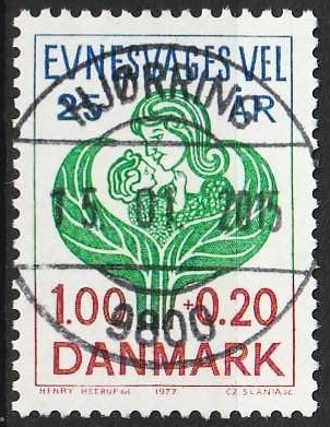 FRIMÆRKER DANMARK | 1977 - AFA 633 - Evnesvages vel - 1,00 + 0,20 Kr. blå/grøn/rød - Lux Stemplet Hjørring