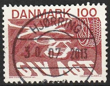 FRIMÆRKER DANMARK | 1977 - AFA 634 - Ny færdselslov - 100 øre rødbrun - Pragt Stemplet Hjørring