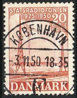 FRIMÆRKER DANMARK | 1950 - AFA 317 - Statsradiofonien 25 år - 20 øre rød - Pragt Stemplet 