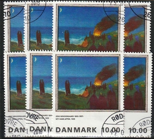 FRIMÆRKER DANMARK | 1995 - AFA 1099 - Maleriserie 8. - 10,00 kr. x 8 stk. Jens Søndergaard - Pænt hjørnestemplet