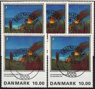 FRIMÆRKER DANMARK | 1995 - AFA 1099 - Maleriserie 8. - 10,00 kr. x 5 stk. Jens Søndergaard - Pragt Stemplet