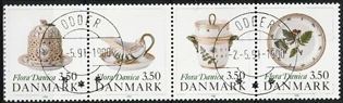 FRIMÆRKER DANMARK | 1990 - AFA 966-69 - Flora Danica 200 år - 3,50 Kr. i sammentryk flerfarvet - Lux Stemplet Odder
