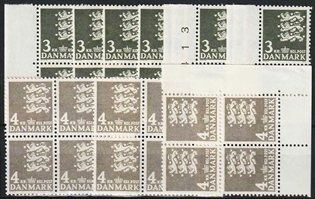 FRIMÆRKER DANMARK | 1969 - AFA 486+487 - Rigsvåben - 3 kr. + 4 kr. i sæt x  12 stk. - Postfrisk