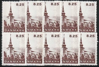FRIMÆRKER DANMARK | 1990 - AFA 976 - Jyske landsbykirker - 8,25 Kr. brun x 10 stk. - Postfrisk